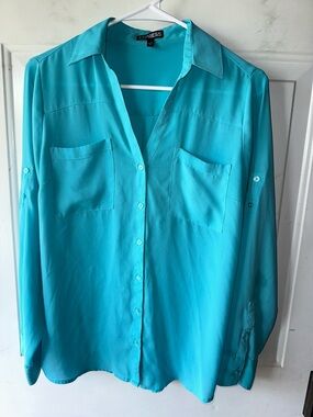 Express Women's Turquoise Button-Down Shirt